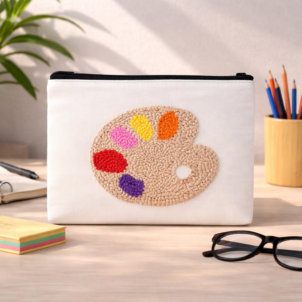 Artist Palette Punch Needle Canvas Makeup Pouch