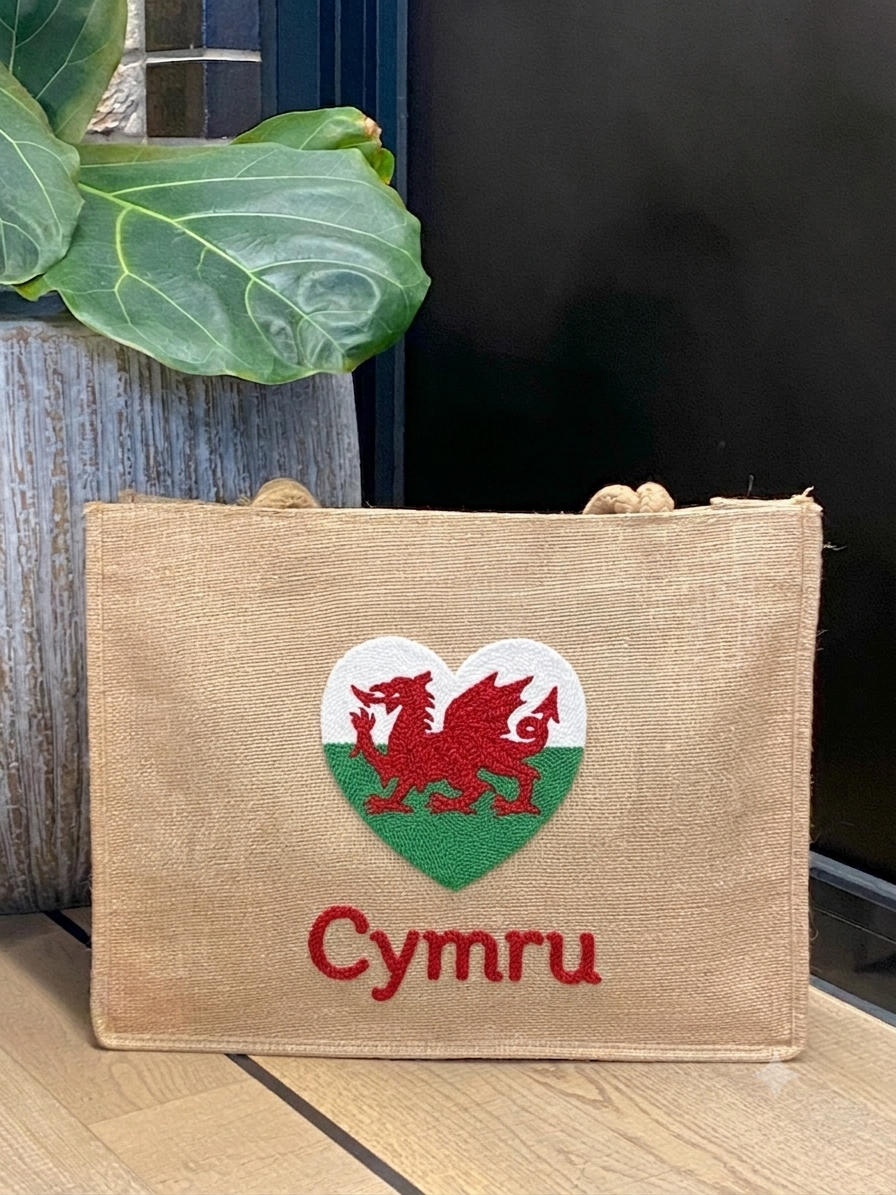 Cymru Wales Heart Jute Shoulder Bag