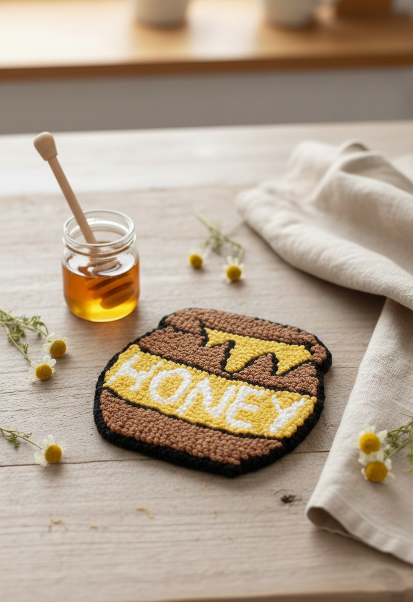 Honey Jar Punch Needle Coaster
