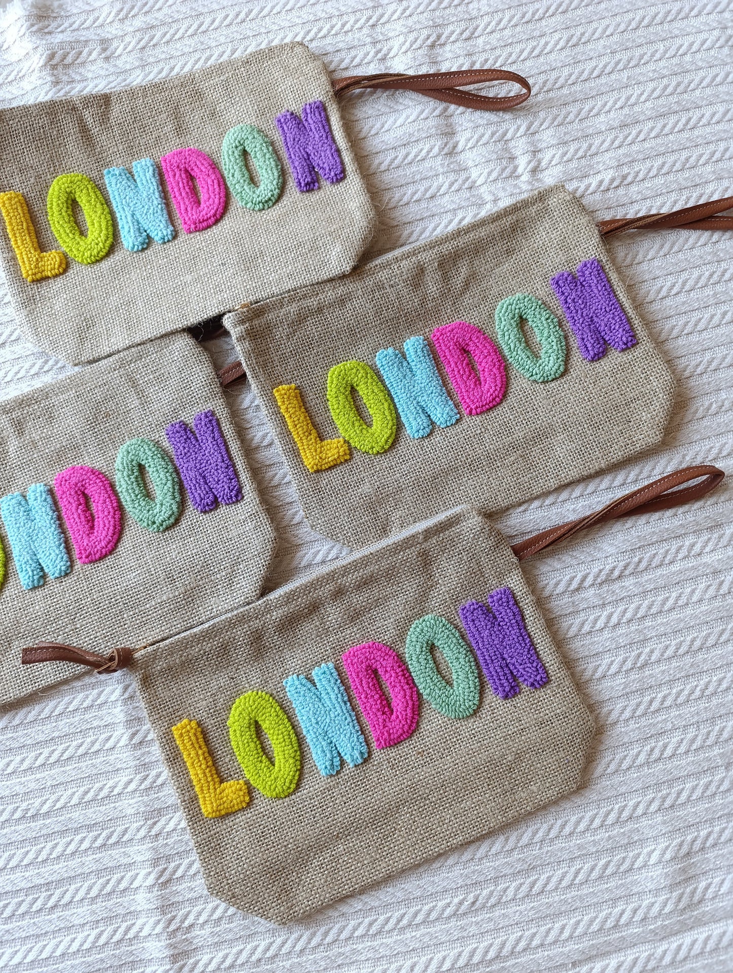 Handmade Punch Needle Clutch – LONDON Design | Water-Resistant