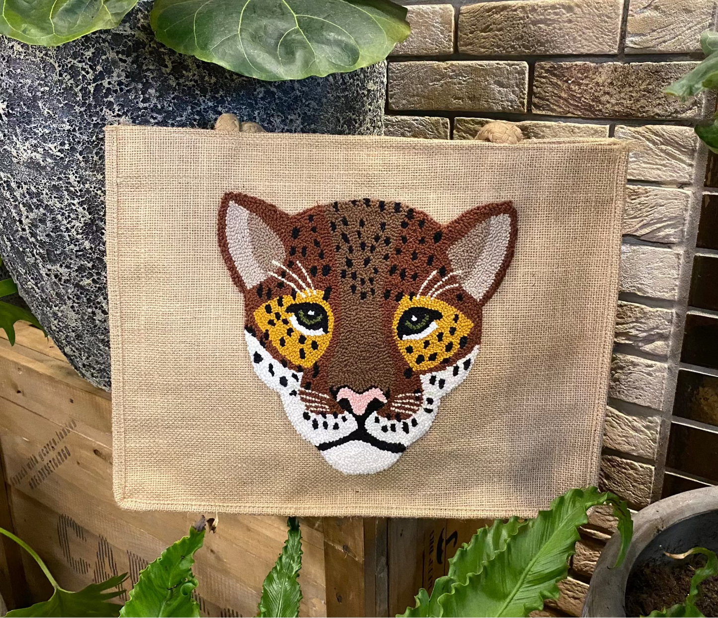 Leopard Punch Needle Shoulder Bag