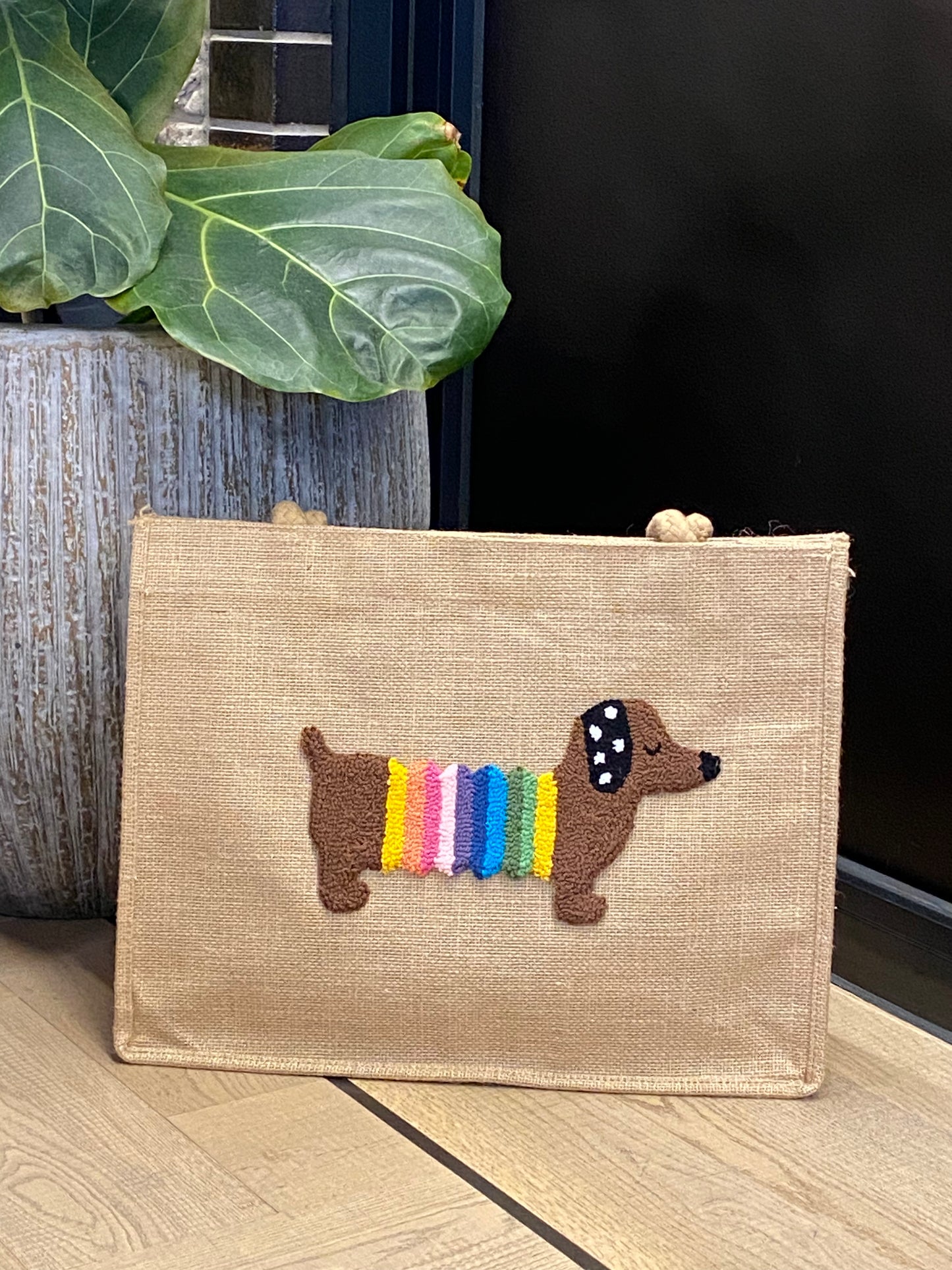 Handmade Punch Needle Shoulder Bag – Sausage Dog Design | Water-Resistant