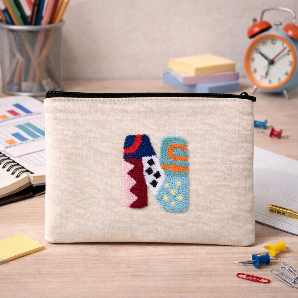 Alphabet Punch Needle Canvas Makeup Pouch