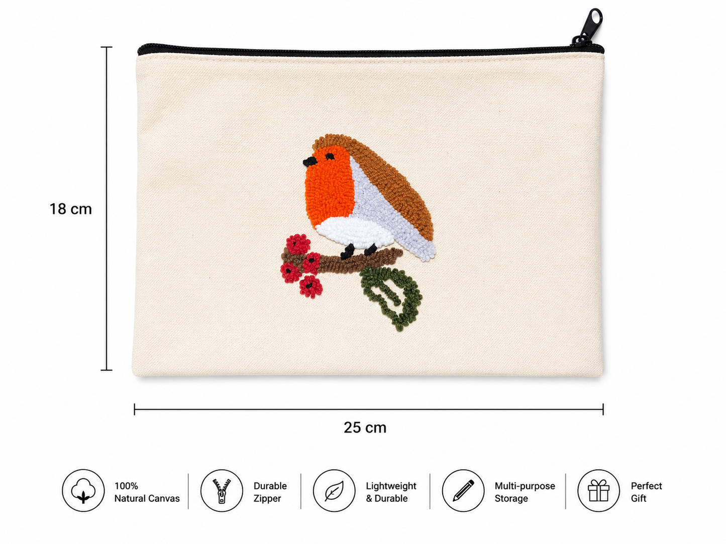 Robin Bird Punch Needle Pouch