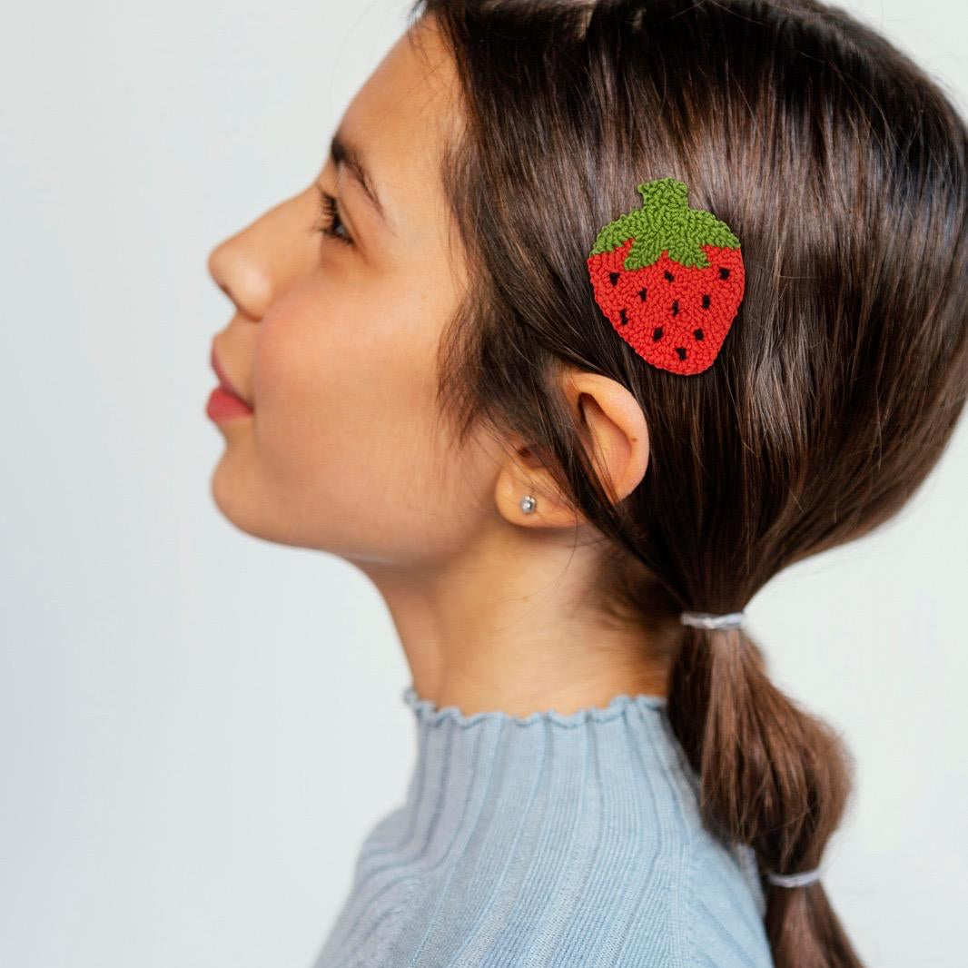 Strawberry Punch Needle Hair Clip