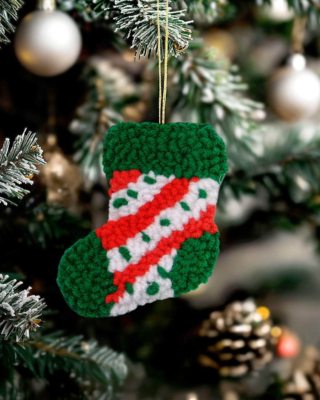 Punch Needle Christmas Stocking & Mitten Ornament