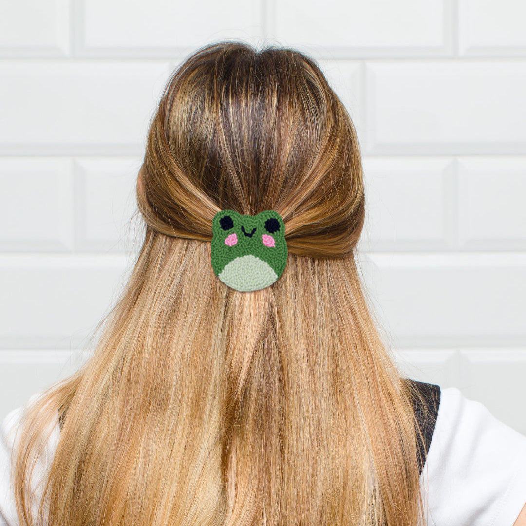 Frog Punch Needle Hair Clip