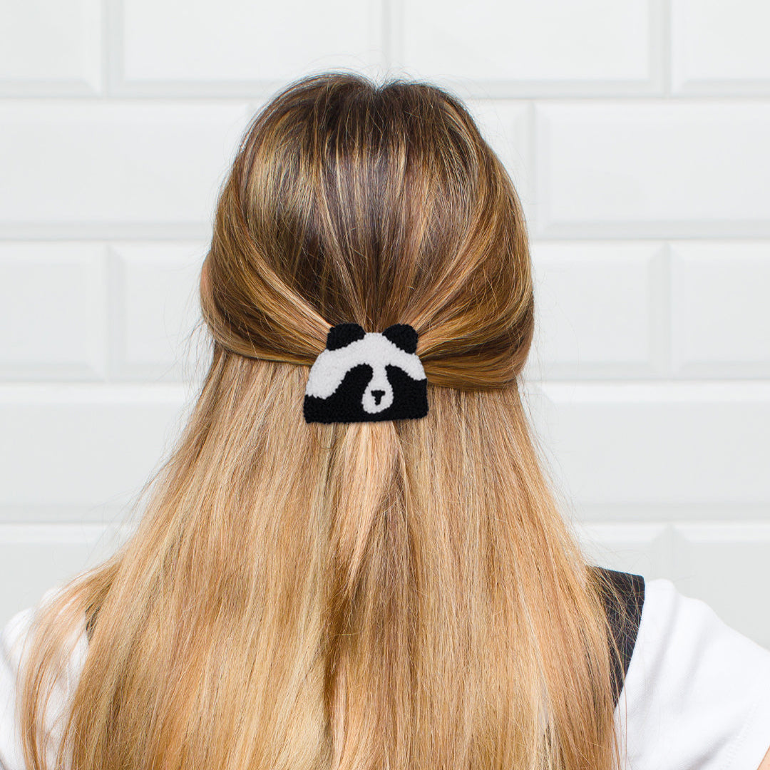 Panda Punch Needle Hair Clip