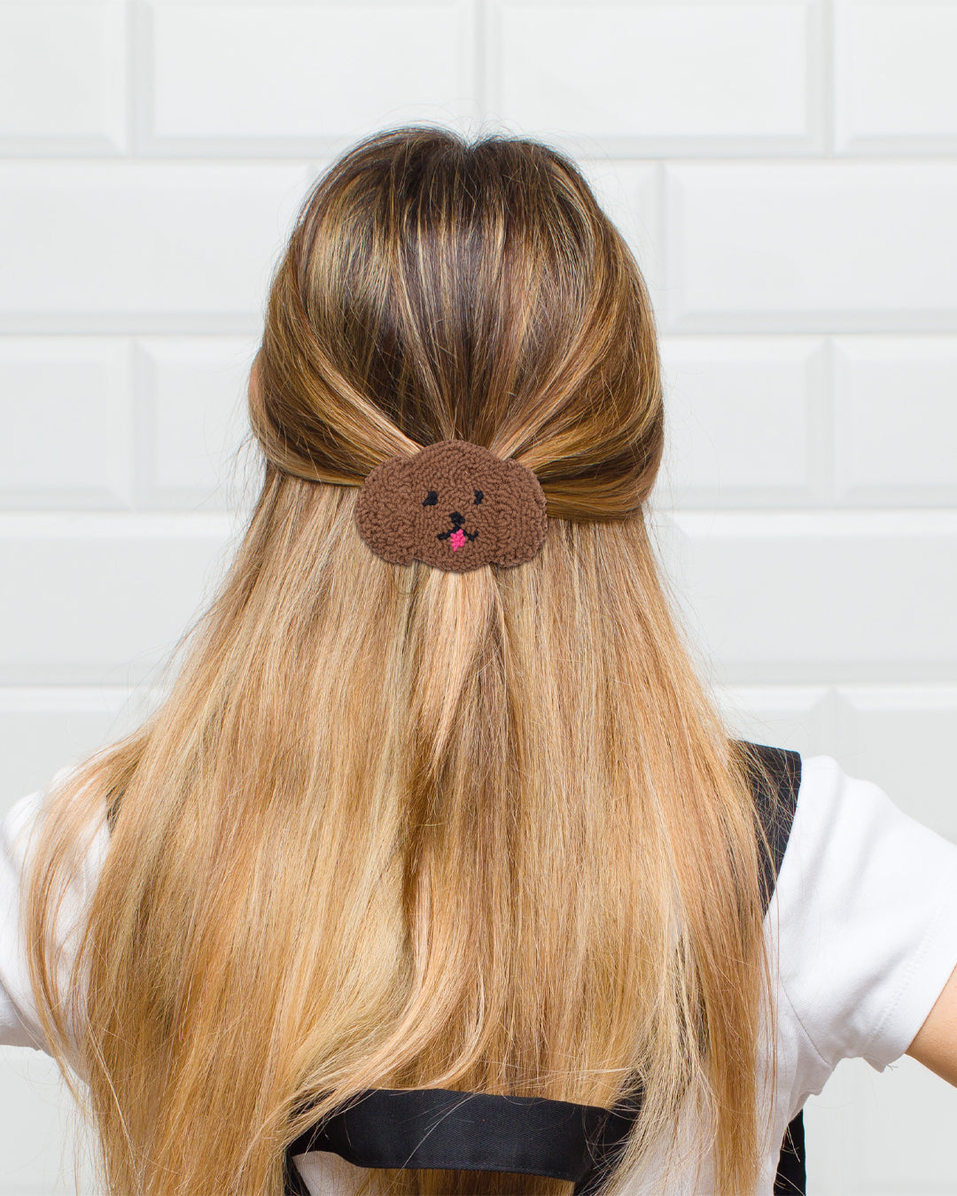 Brown Puppy with Pink Tongue Punch Needle Hair Clip