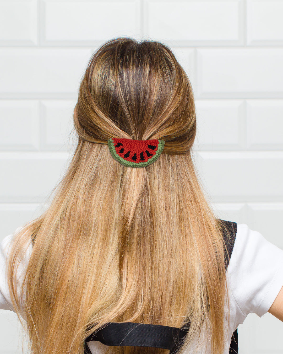 Watermelon punch needle hair clip 7.5 cm