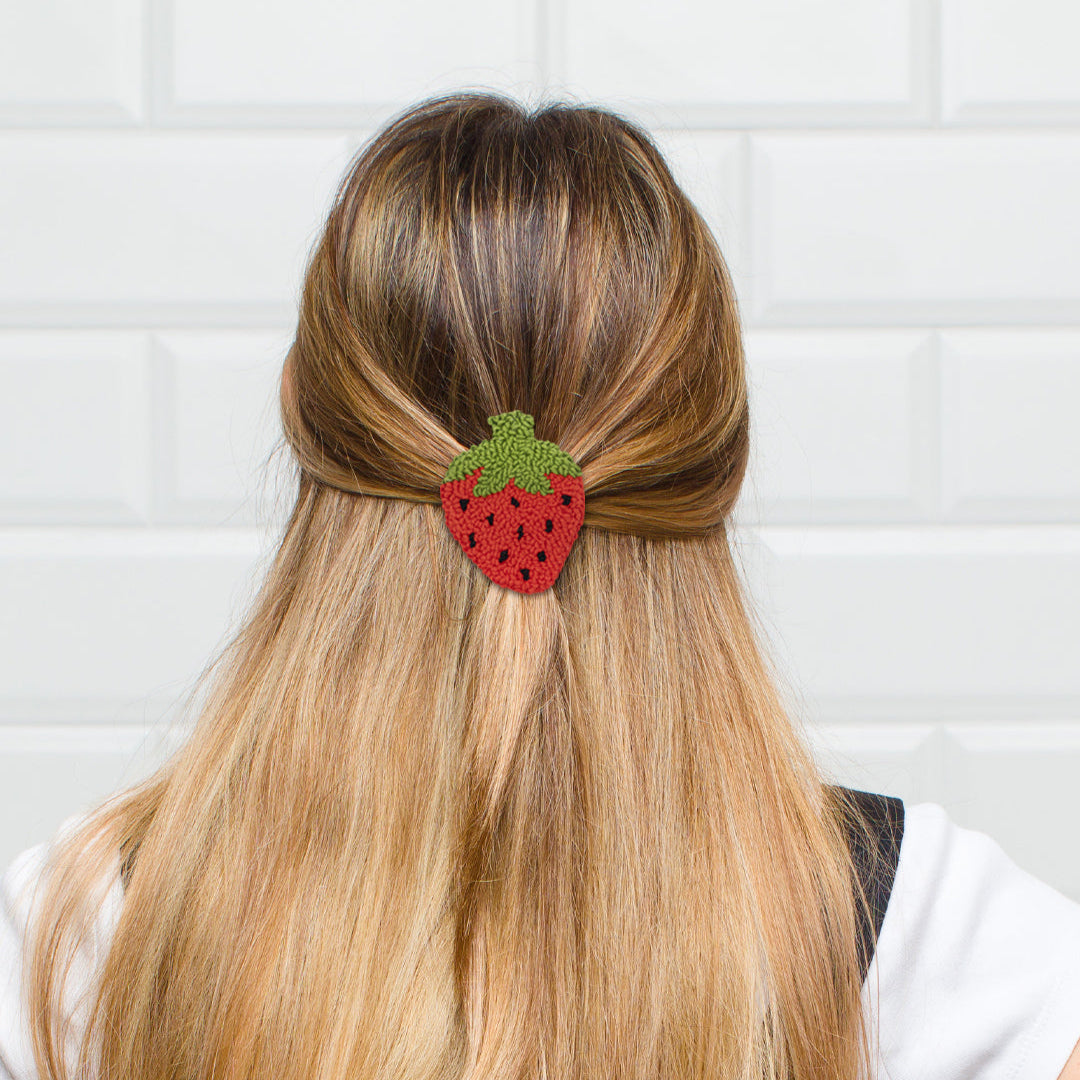 Strawberry Punch Needle Hair Clip