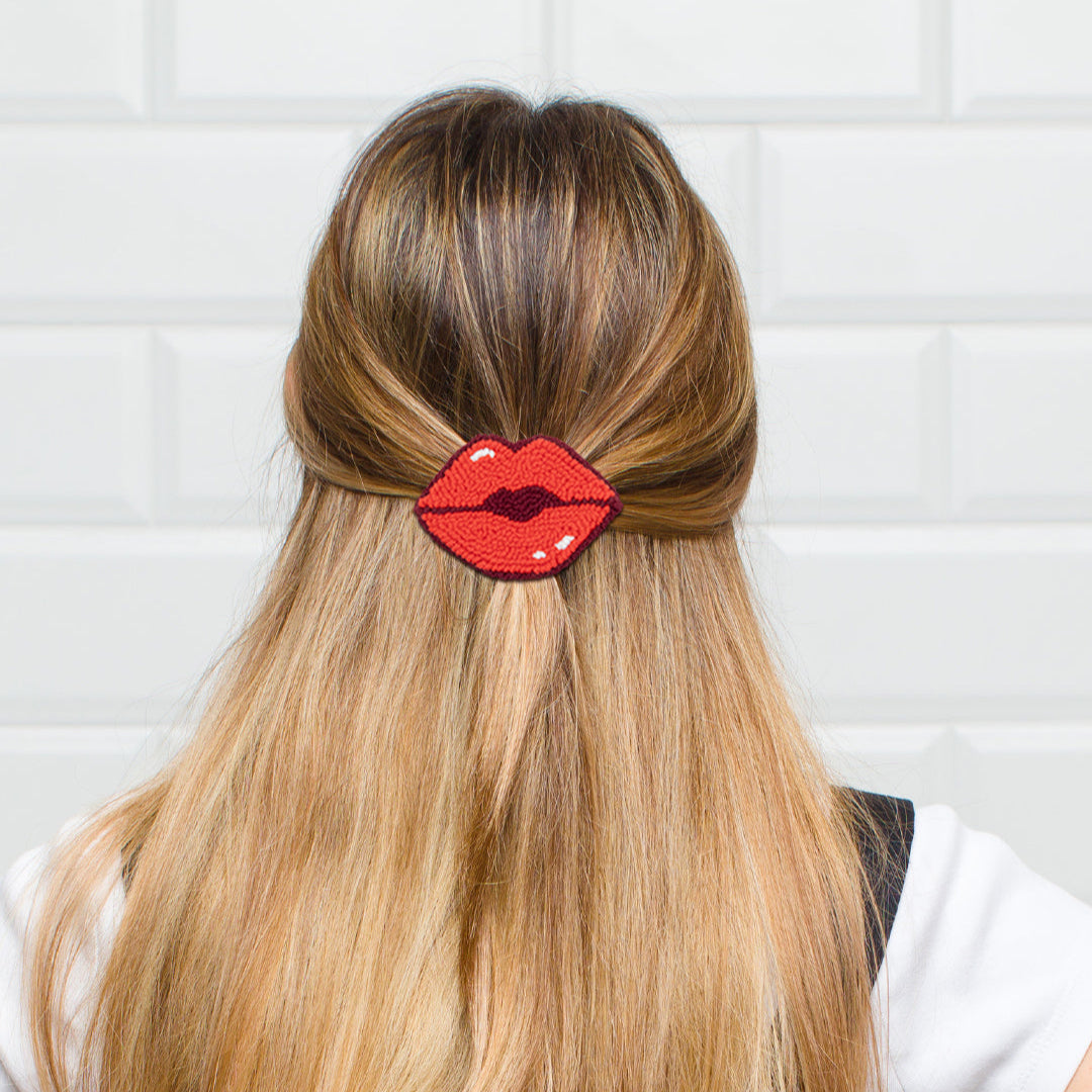 Red Lip Punch Needle Hair Clip