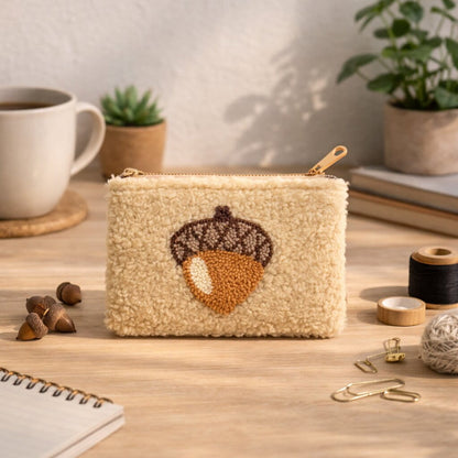 beige acorn teddy pouch handmade plush zip bag UK