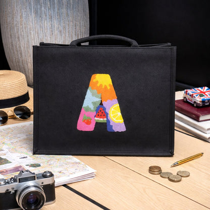 Jute Alphabet Punch Needle Shoulder Bag