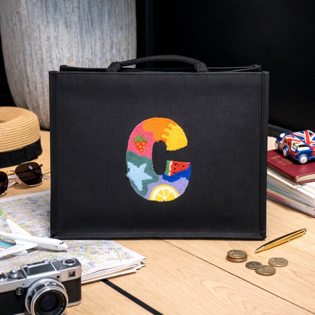 Jute Alphabet Punch Needle Shoulder Bag