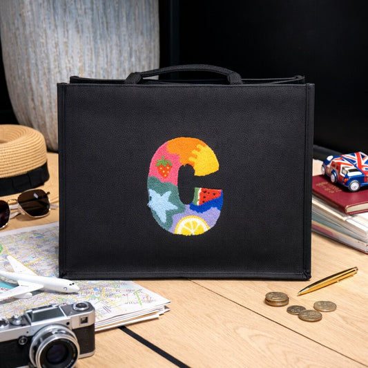 Jute Alphabet Punch Needle Shoulder Bag