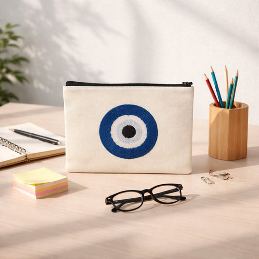 Blue Evil Eye Canvas Makeup Pouch