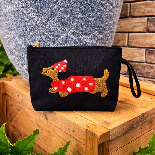 Christmas Dachshund Punch Needle Clutch