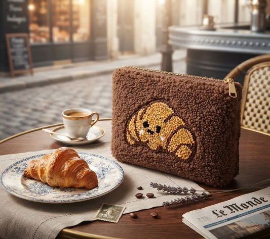 Croissant Brown Teddy Pouch | French & Parisian Gift