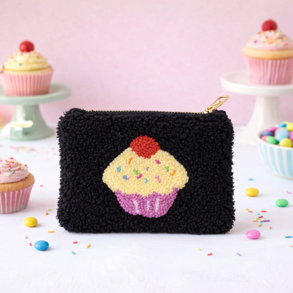 Handmade cupcake teddy pouch UK black plush zip bag