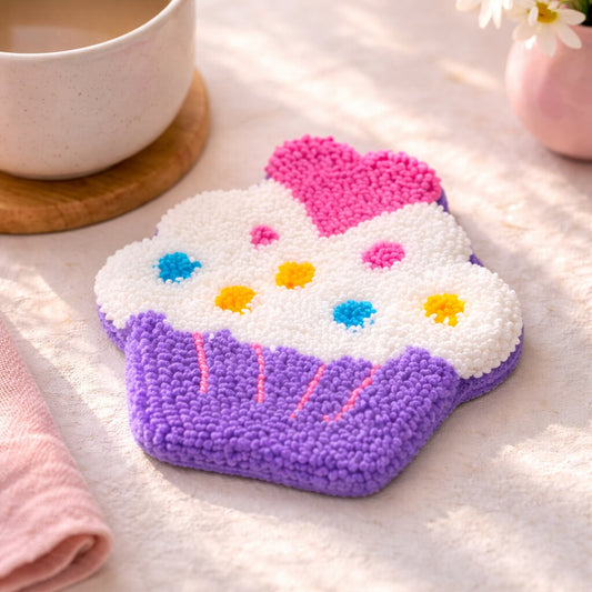 Purple Cupcake Design Punch Needle Coaster