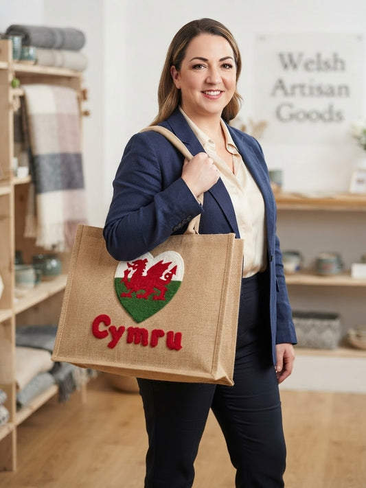 Cymru Wales Heart Jute Shoulder Bag