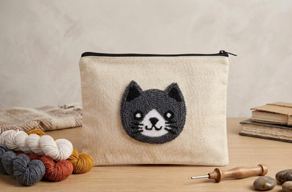 Cat Punch Needle Canvas Makeup Pouch