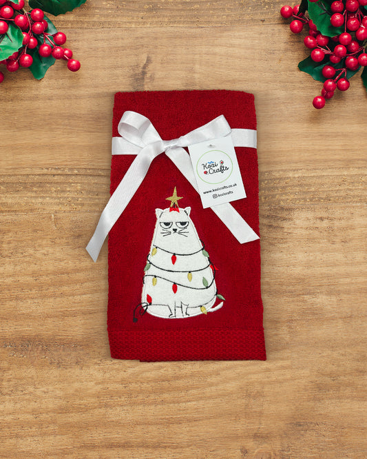 Christmas Pet Hand Towel | 3D Embroidered Cotton Gift for Dog & Cat Lovers