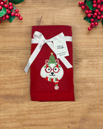 Christmas Pet Hand Towel | 3D Embroidered Cotton Gift for Dog & Cat Lovers
