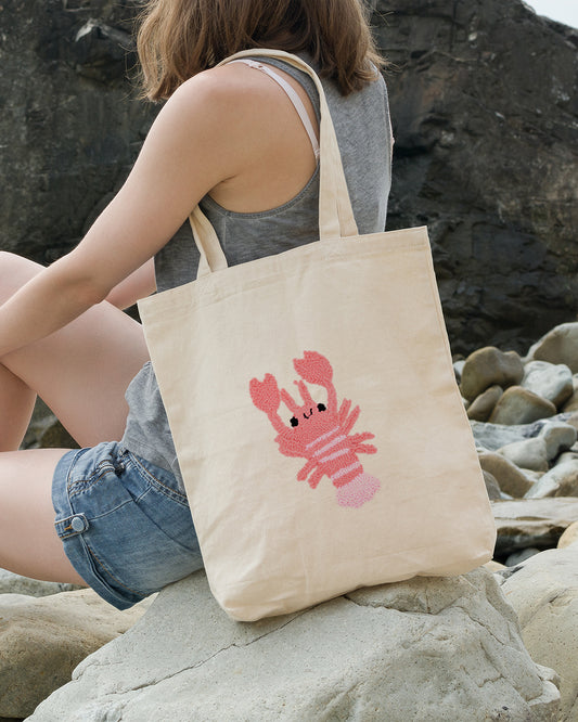 HANDMADE PUNCH NEEDLE TOTE BAG - LOBSTER