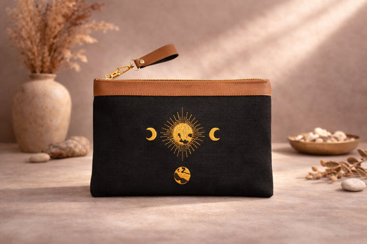 Celestial Sun & Moon Punch Needle Flat Clutch