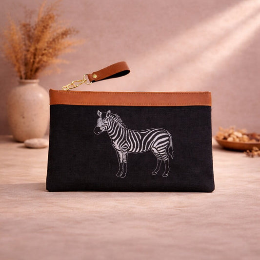 Zebra Punch Needle Flat Clutch