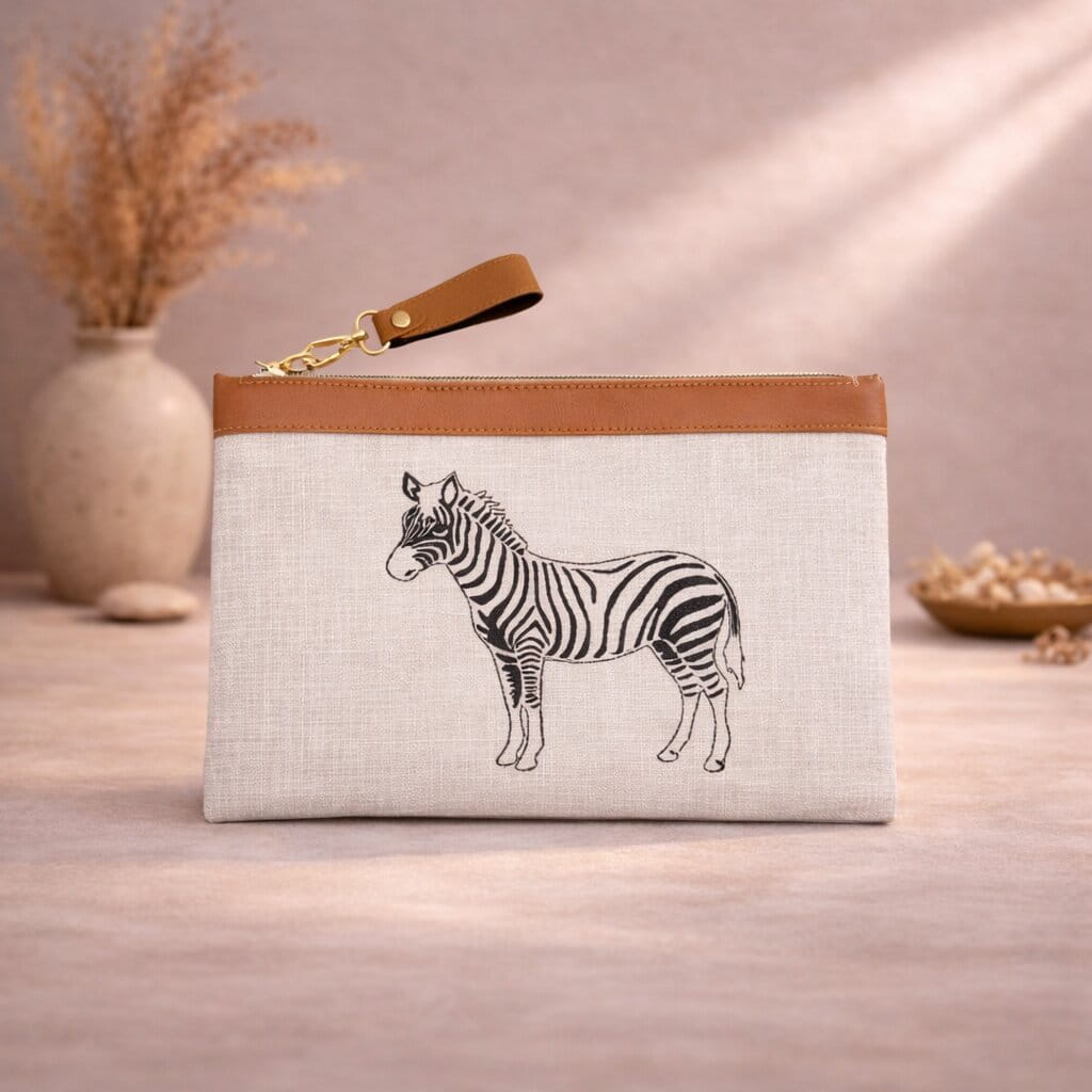 Zebra Punch Needle Flat Clutch