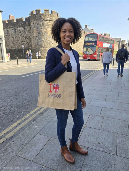 I Love London Jute Shoulder Bag