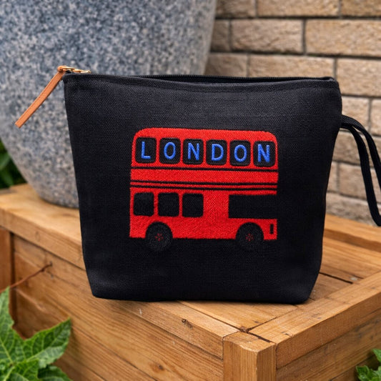 London bus punch needle clutch bag