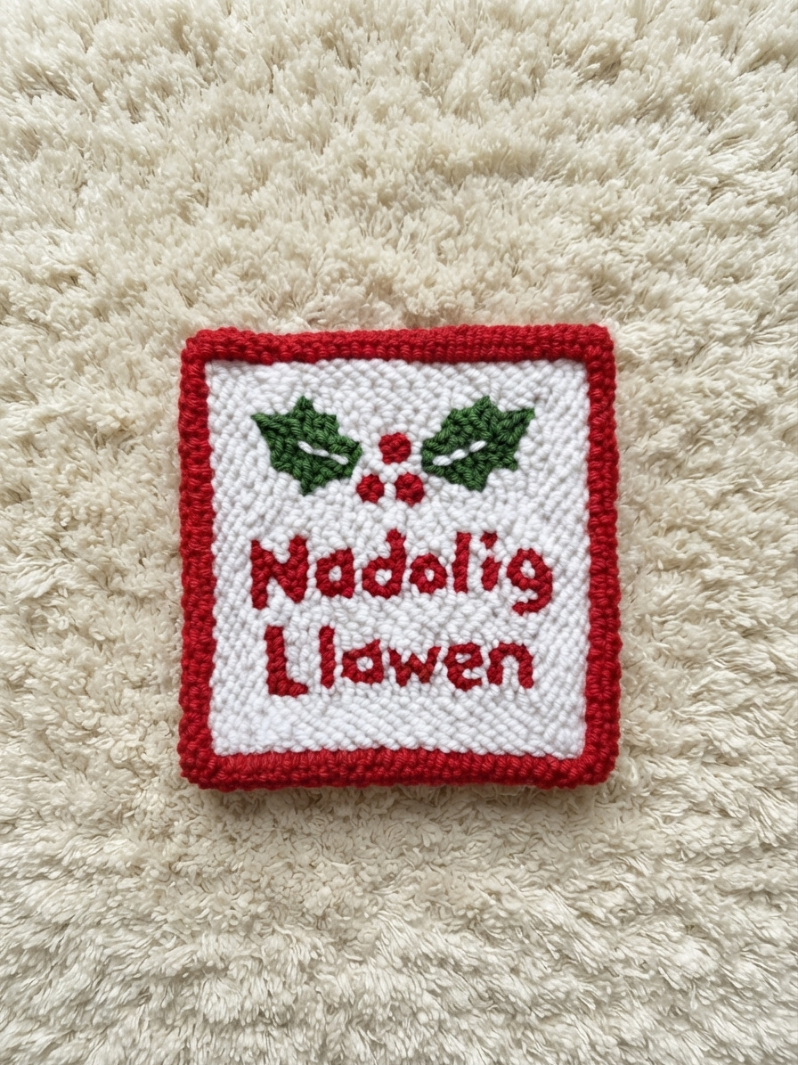 Welsh "Nadolig Llawen" Holiday Decor Handmade Christmas Coaster | Rustic Farmhouse Tableware