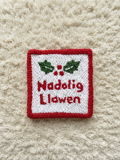 Welsh "Nadolig Llawen" Holiday Decor Handmade Christmas Coaster | Rustic Farmhouse Tableware