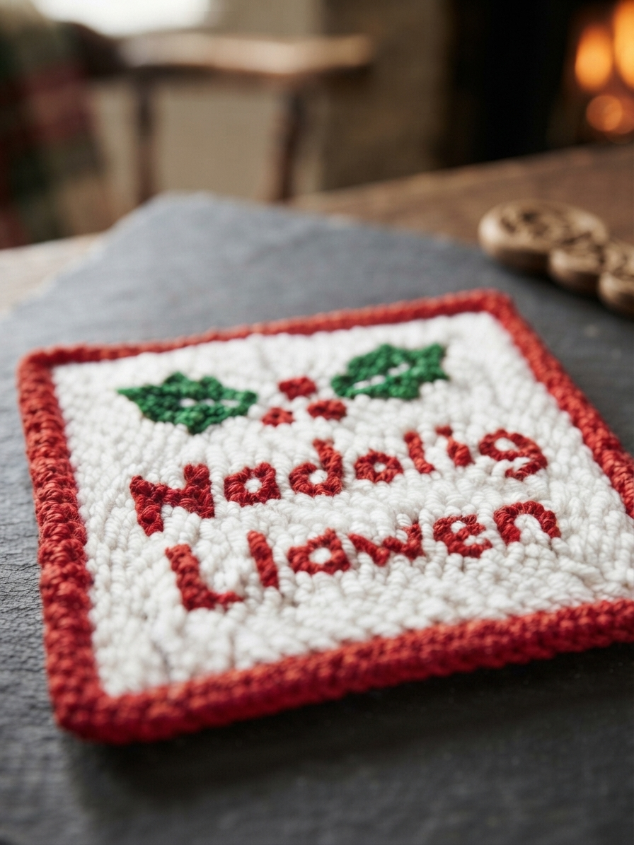 Welsh "Nadolig Llawen" Holiday Decor Handmade Christmas Coaster | Rustic Farmhouse Tableware