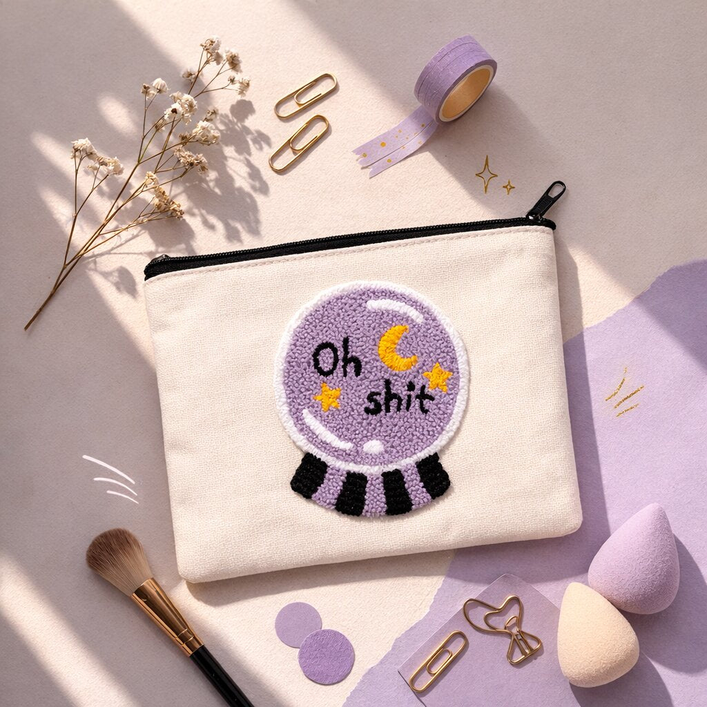 OH SHIT Punch Needle Canvas Makeup Pouch