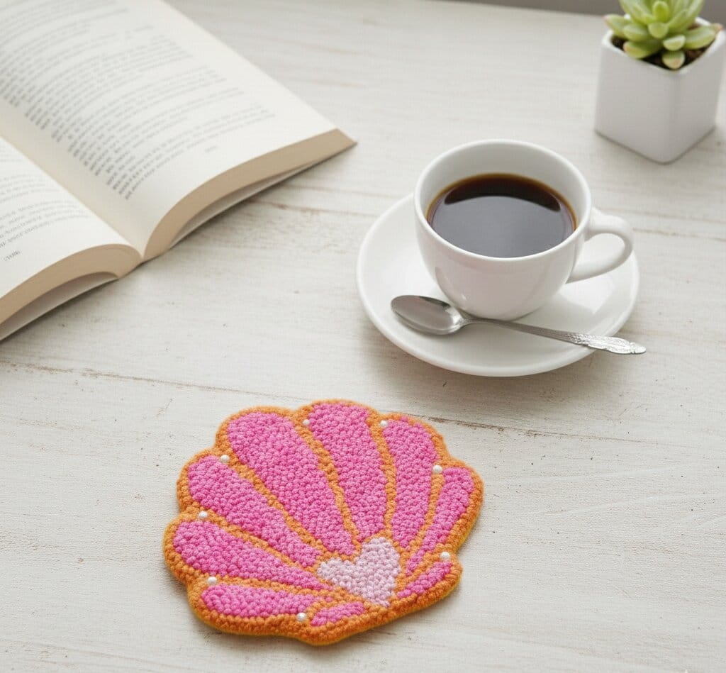 Punch Needle Evil Eye or Sea Shell Coaster