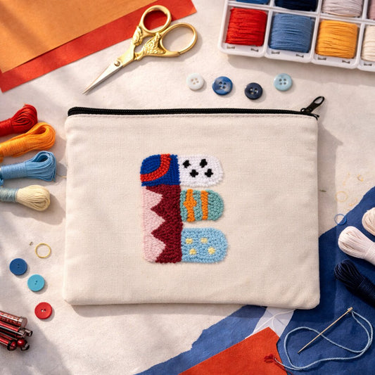 Alphabet Punch Needle Canvas Makeup Pouch