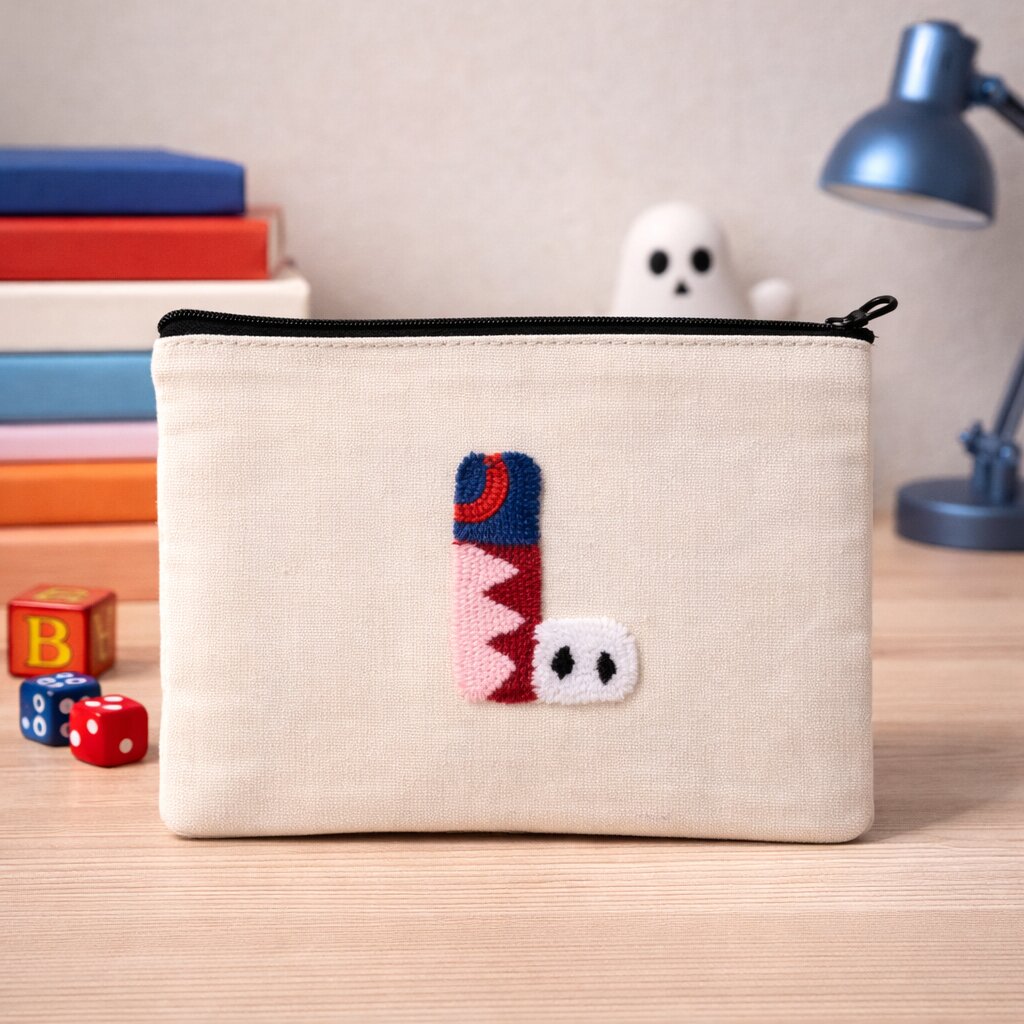 Alphabet Punch Needle Canvas Makeup Pouch