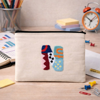 Alphabet Punch Needle Canvas Makeup Pouch