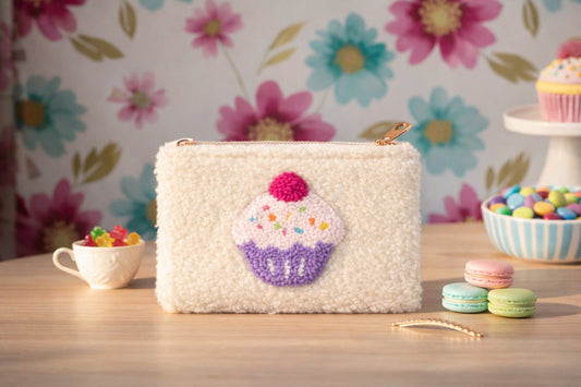 Purple Cupcake Teddy Pouch - Handmade Plush Zip Bag