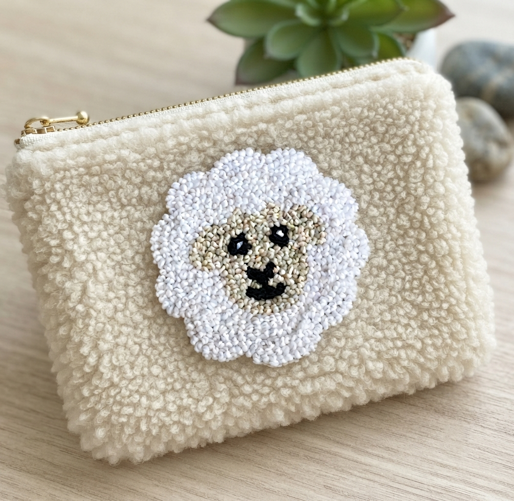 Handmade Sheep Face Teddy Pouch | Fluffy Sherpa Coin Purse | Countryside Gift | Farm Shop Accessory | Wales & Scotland Inspired
