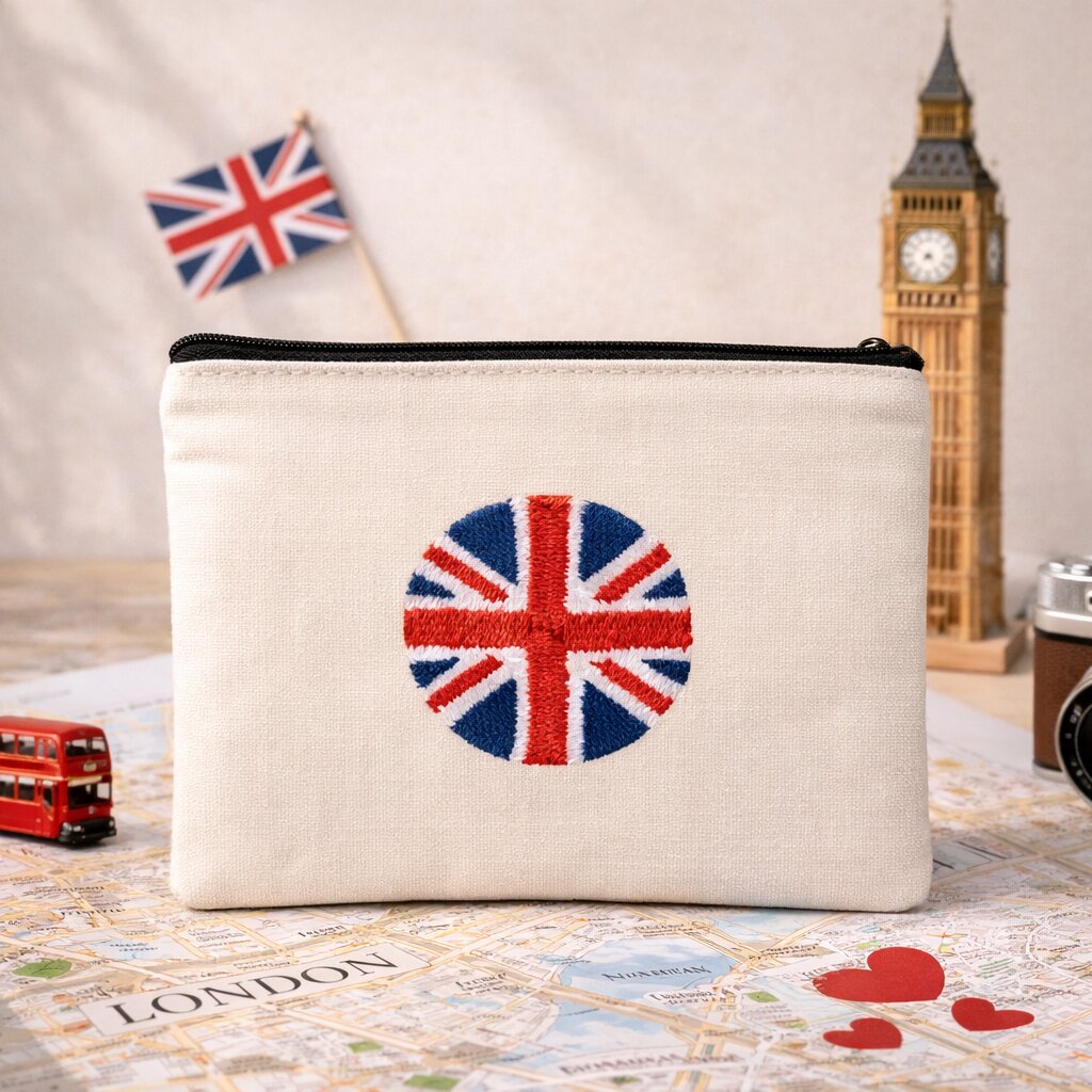 Union Jack Punch Needle Canvas Makeup Pouch