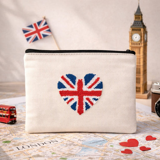 Union Jack Punch Needle Canvas Makeup Pouch