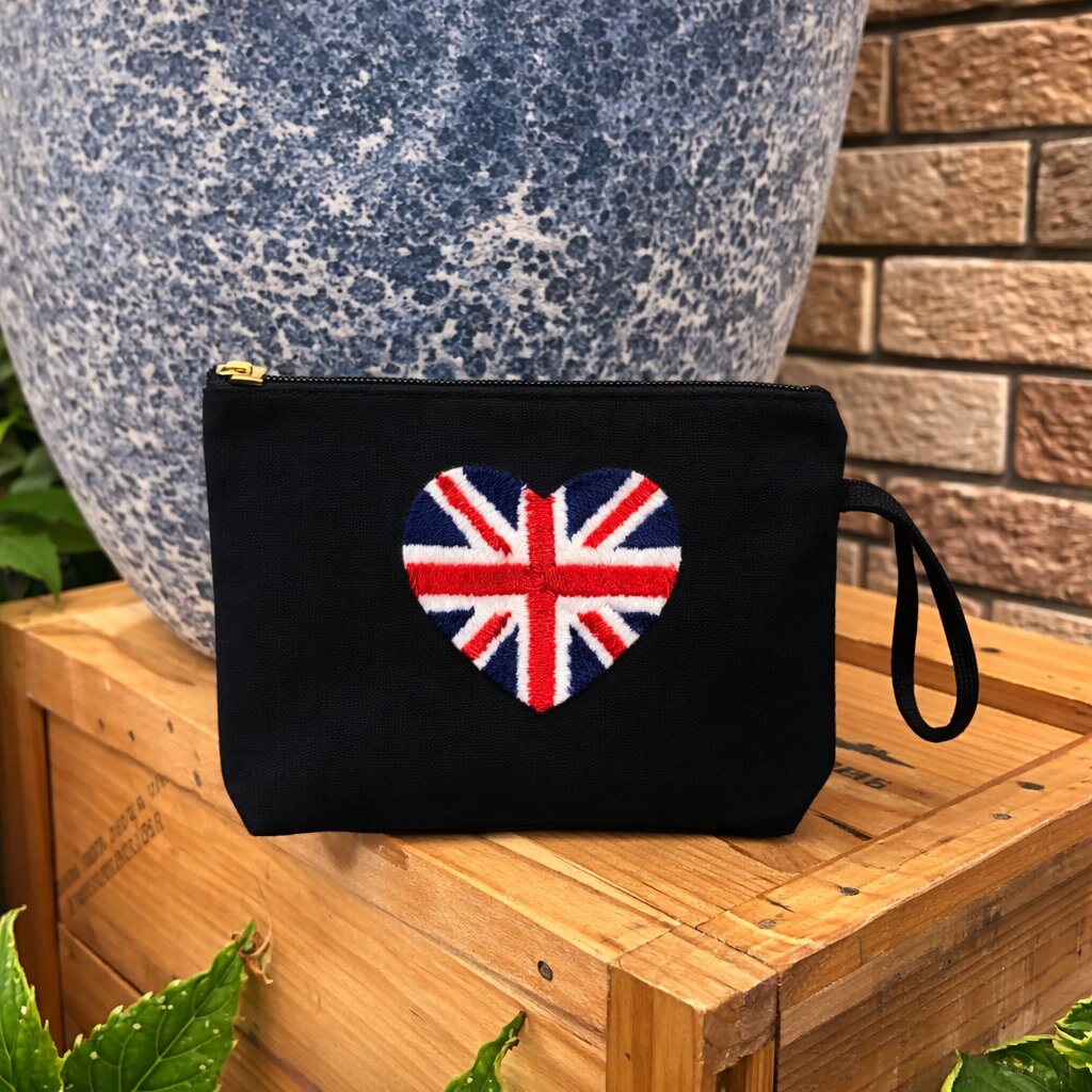 Union Jack heart punch needle clutch bag