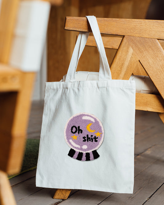 HANDMADE PUNCH NEEDLE TOTE BAG - OH SHIT
