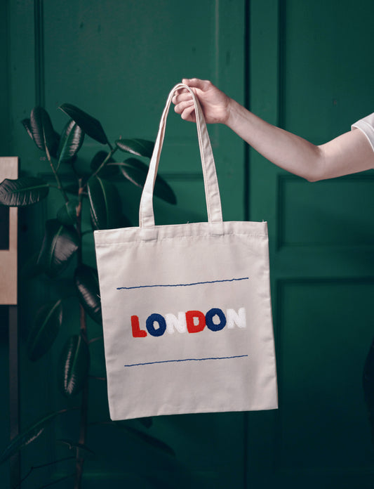 London Punch Needle Canvas Tote